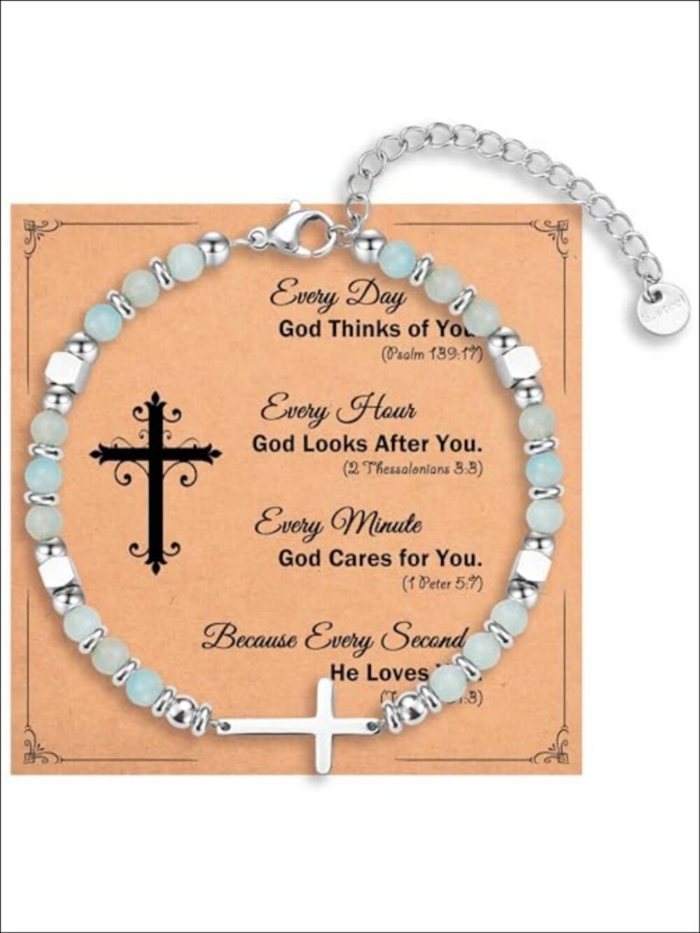 Stainless Steel Cross Bracelet Natural Stone Adjustable Christian Gift